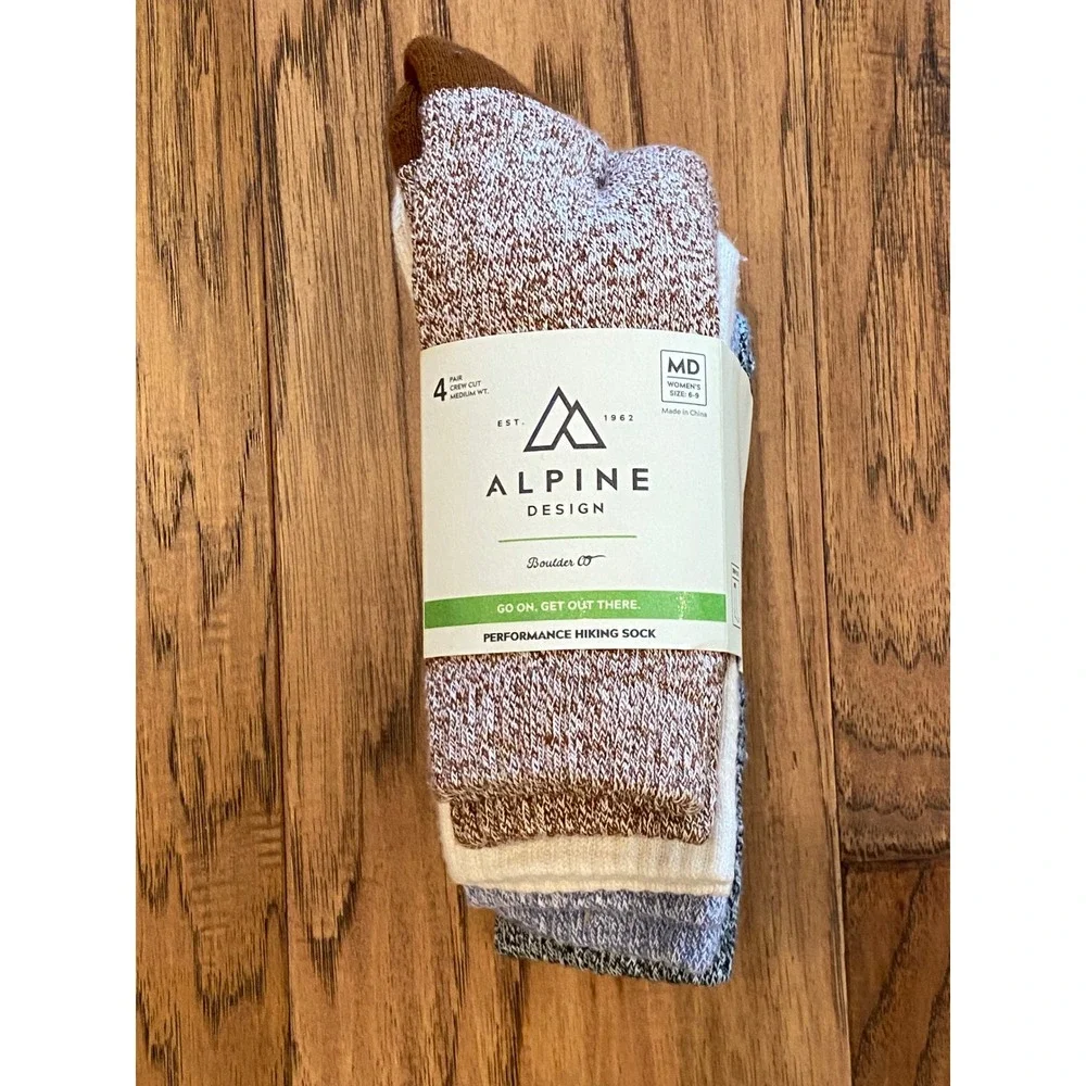 Alpine Design Womens 4pk Performance Hiking Socks Crew Cut Bronzed Topaz MD